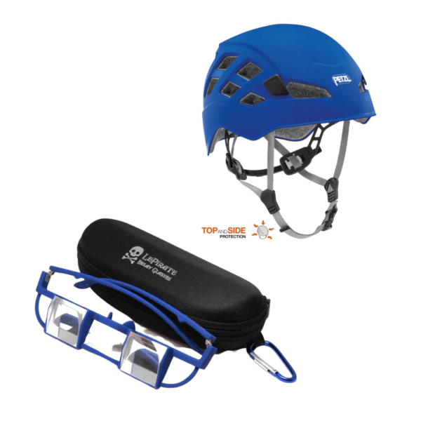 Pack Blue Climb escalada gafas de asegurar y casco