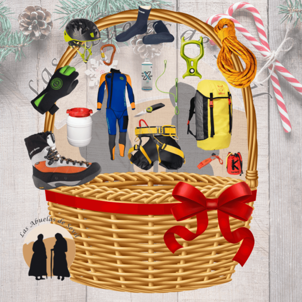 Cesta de Navidad Las Abuelas de Sevil cesta de material de montaña y escalada barranquismo