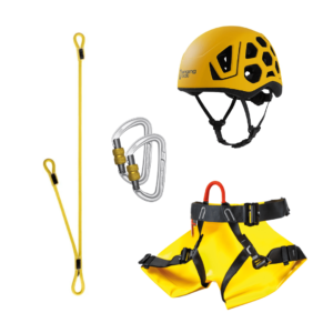 Pack Amarillo Canyoning: casco, arnés, cabos de anclaje y mosquetones